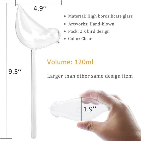 Glass Plant Watering Globes, Self Watering Globes Bird Shape, Self Watering Plan - Picture 3 of 7